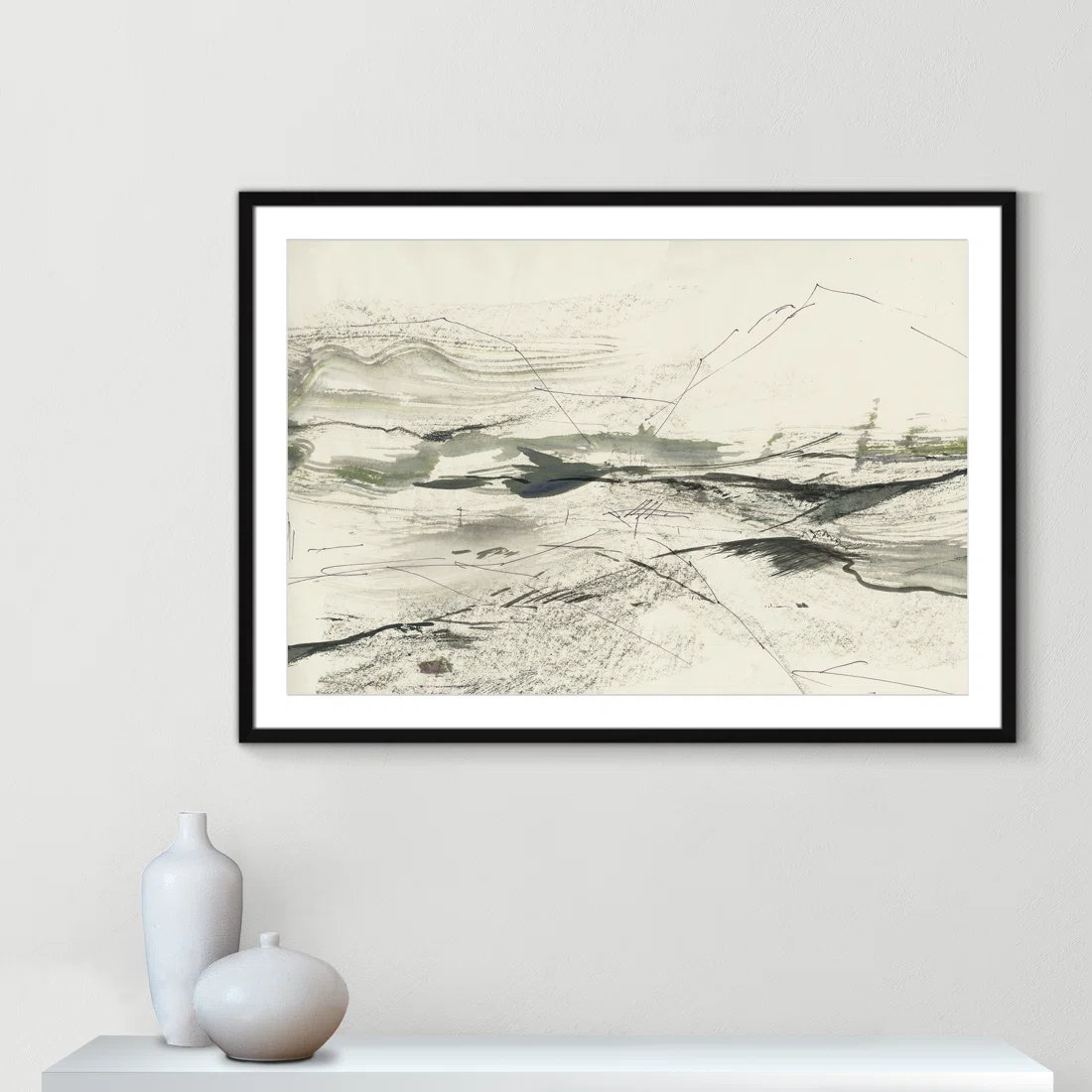 Green Sketches Print by PI Studio, White, Black Box Picture Framed, 29.5" H x 41.5" W x 1.25" D