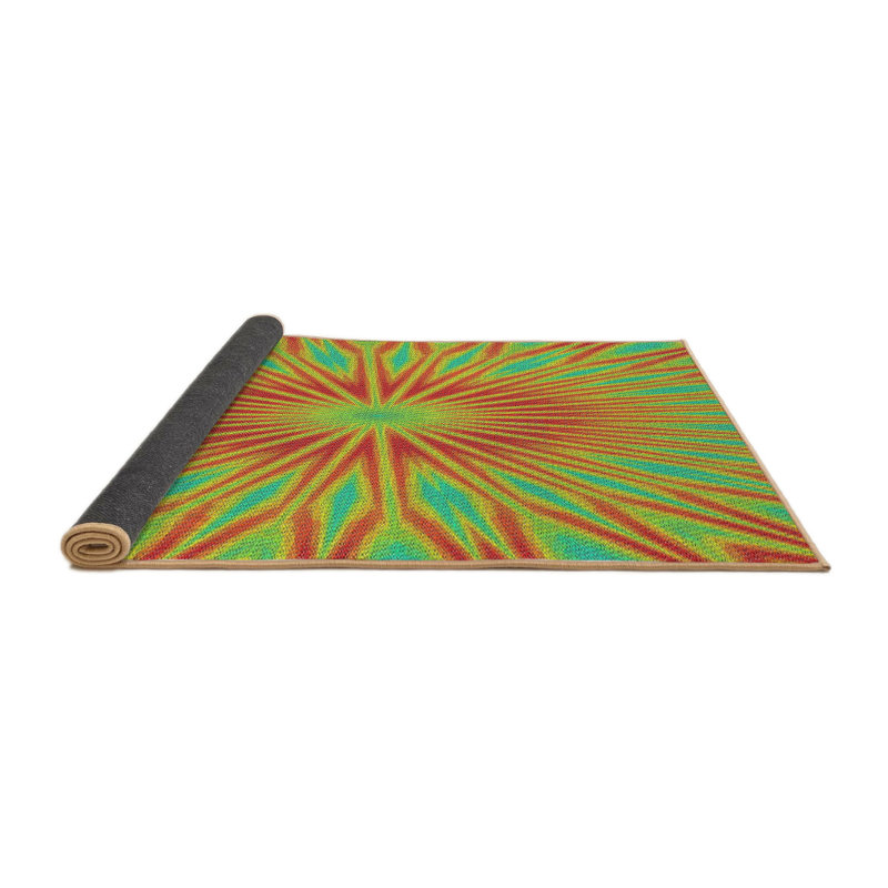 Tapis vert/orange tissé à la machine, Rond 4 pi