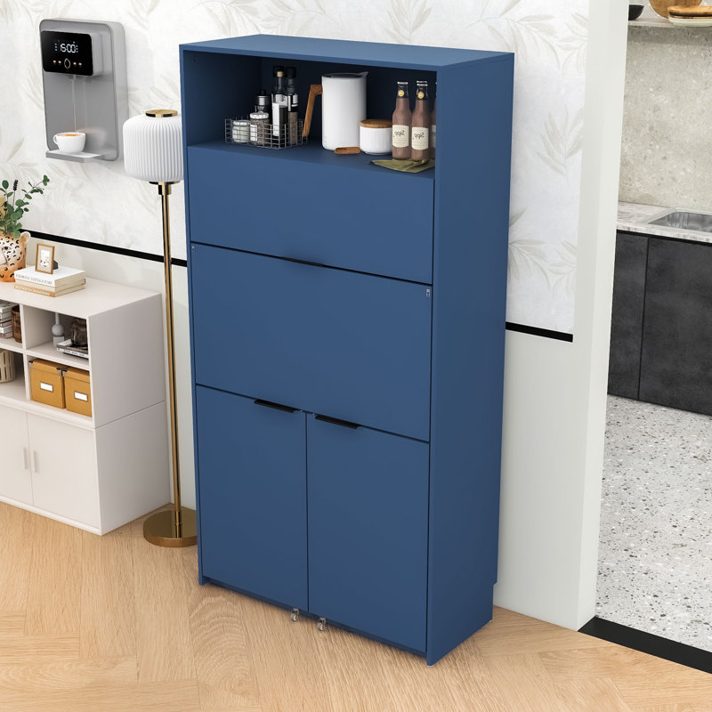 Garde-manger compact avec huche, poste de travail pliable, tablette réglable et prise de courant, Bleu très foncé