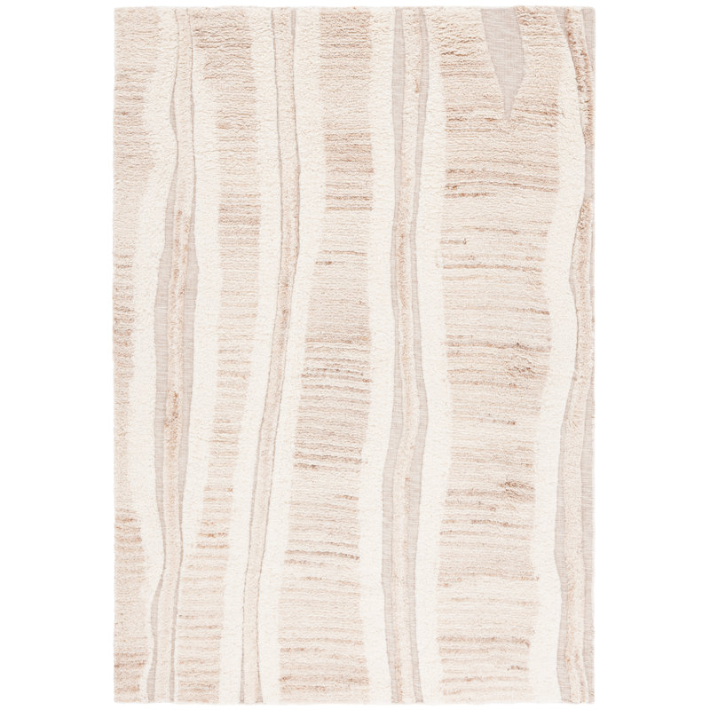 Vermont Hand Tufted Wool/Recycled Cotton Abstract Rug in Beige/Ivory, Rectangle 5' x 8'