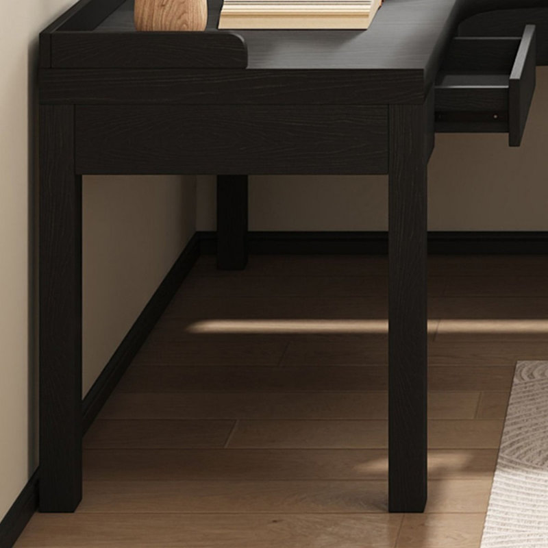 Bureau d'écriture en L en bois massif noir avec tiroirs, Retour à gauche, H 29,53 po x l 70,87 po x P 47,24 po