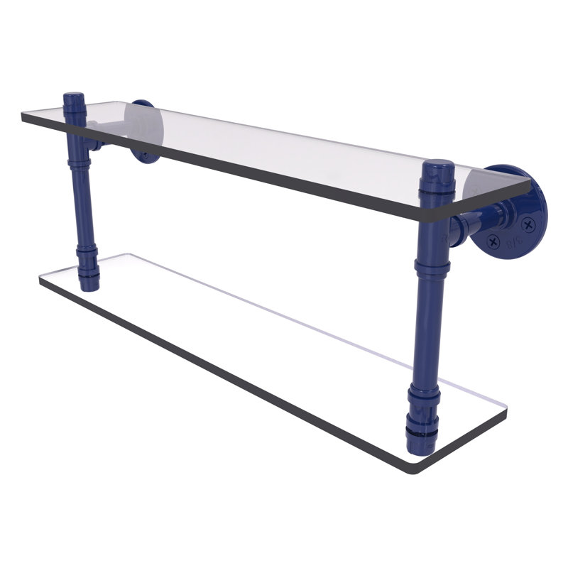 Tablette double en verre Pipeline Collection P, H 9,4 po x l 22 po x P 5,6 po, Bleu méditerranéen