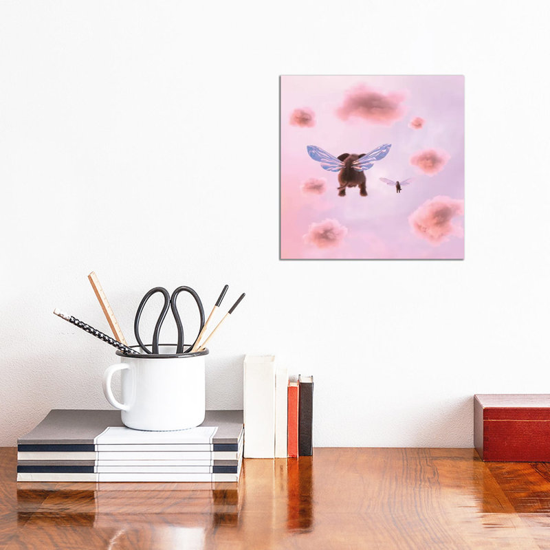 Elephant And Dog Are Flying In The Clouds 1 Piece Wrapped Canvas Wall Art, 30.48 cm H x 30.48 cm W