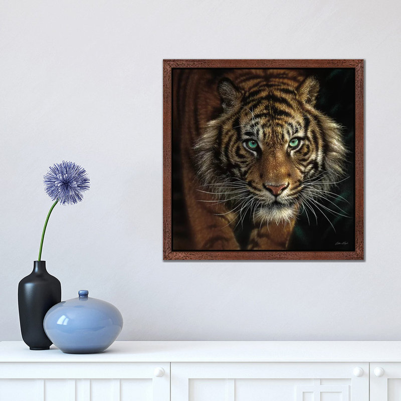 Eye Of The Tiger, Square by Collin Bogle - Painting on Canvas, 66.04 cm H x 66.04 cm W x 3.175 cm D, Brown Framed