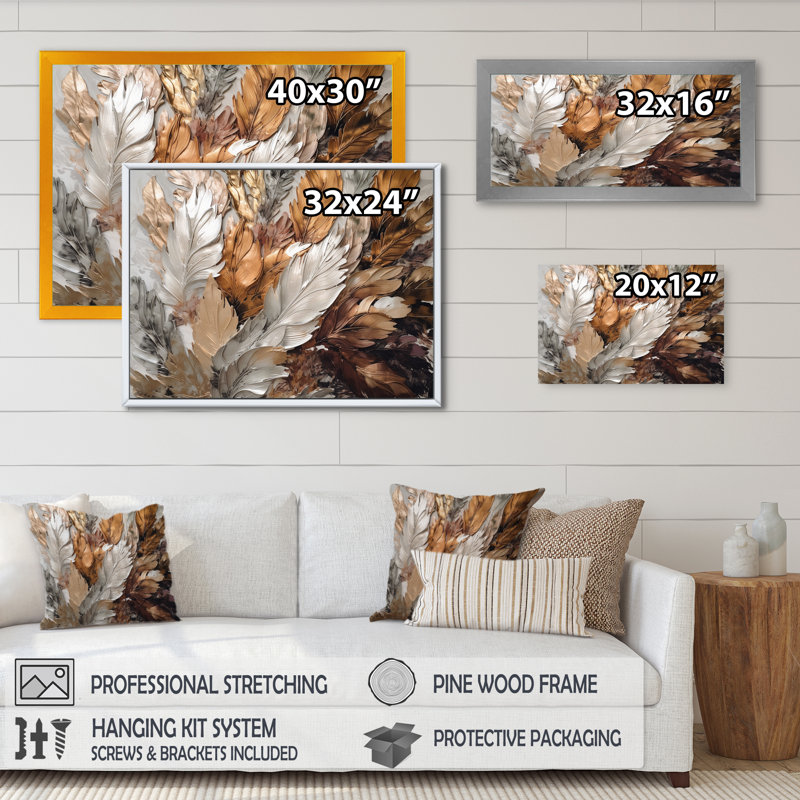 «Caiden Gold Feather Extravaganza IV - Glam Feather», art mural, H 34 po x l 44 po x P 1,5 po, Cadre flottant noir