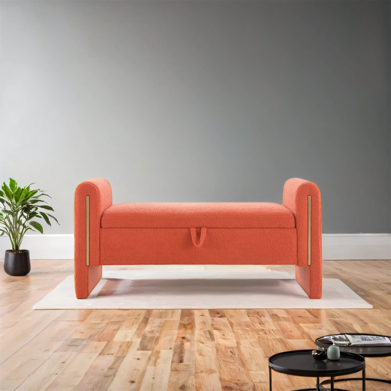 Banc moderne avec accoudoirs et espace de rangement, Orange