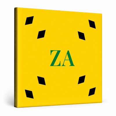 South Africa World Flag Luxury Diamond Monogram — Black Yellow Green — Canvas Wall Art