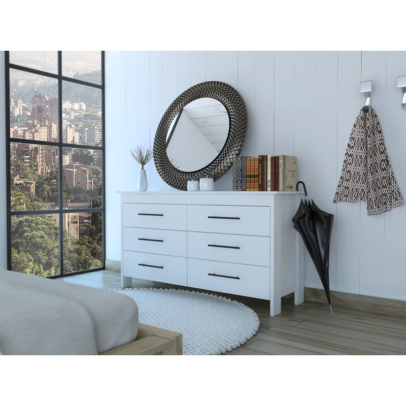 Anastazija Six Drawer Double Dresser, White
