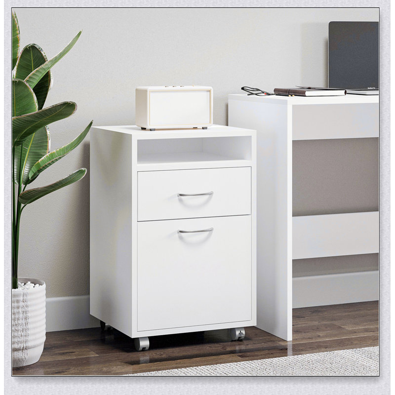 Support mobile pour imprimante avec tiroir et armoire - 4 roulettes (2 freins), chariot de rangement sous le bureau
