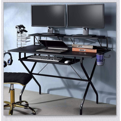 Rectangular Computer Desk with Keyboard Tray, Sturdy Metal Frame, and Ample Storage for Modern Workspaces
