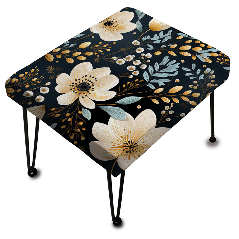 Motif floral noir et blanc aquarelle - Repose-pieds rectangulaire floral