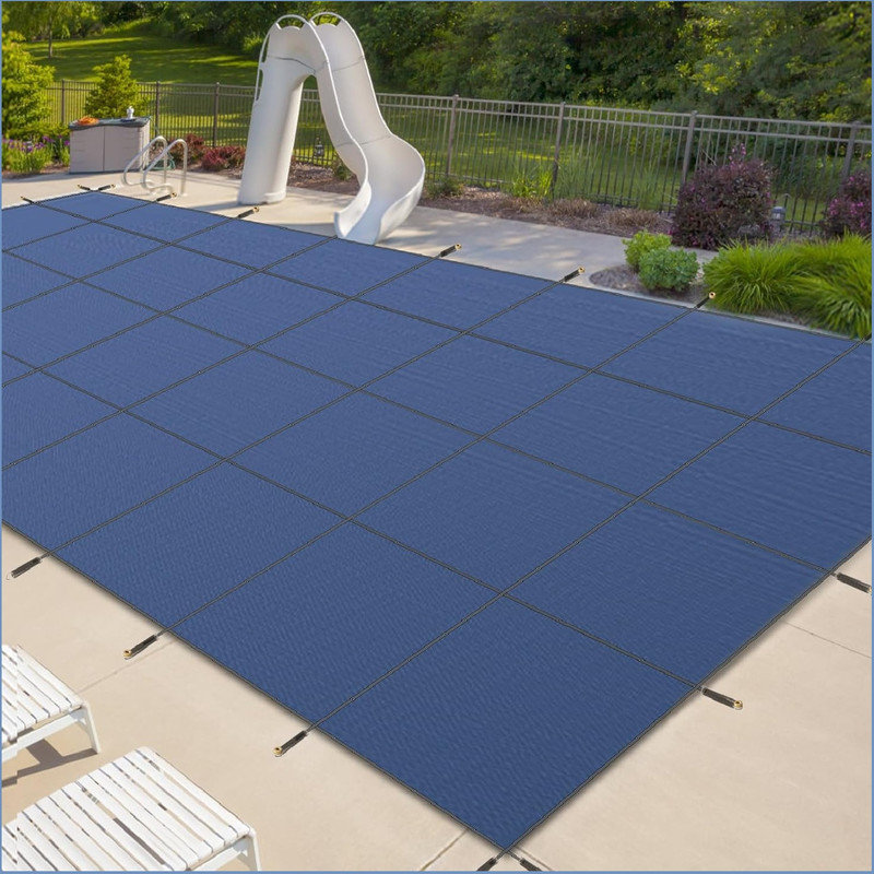 Safety Pool Covers for In Ground Pools,Rectangle Safety Swimming Pool Cover with Center Step,Mesh Durable Pool Cover for Inground Pools with Installation Tools, Blue