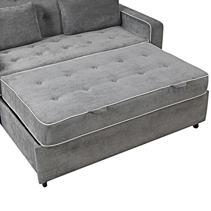 Upholstered Pull Out Sofa Bed With Throw Pillows, USB Charging Port And Adjustable Backrest, Charcoal Gray