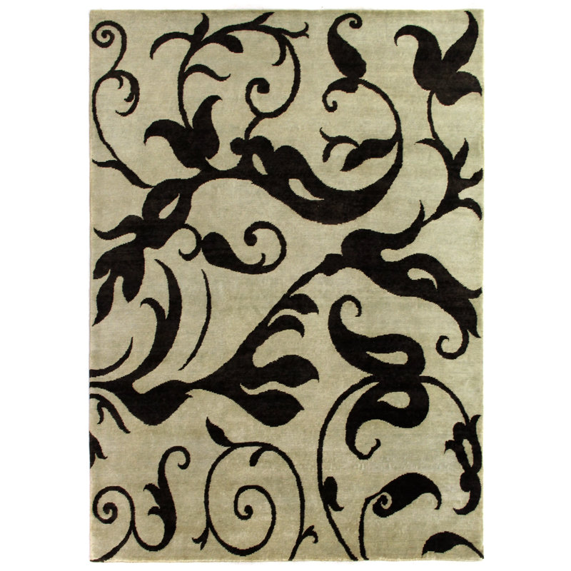 Metropolitan Wool Floral Area Rug in Taupe/Black, Rectangle 12' x 15'