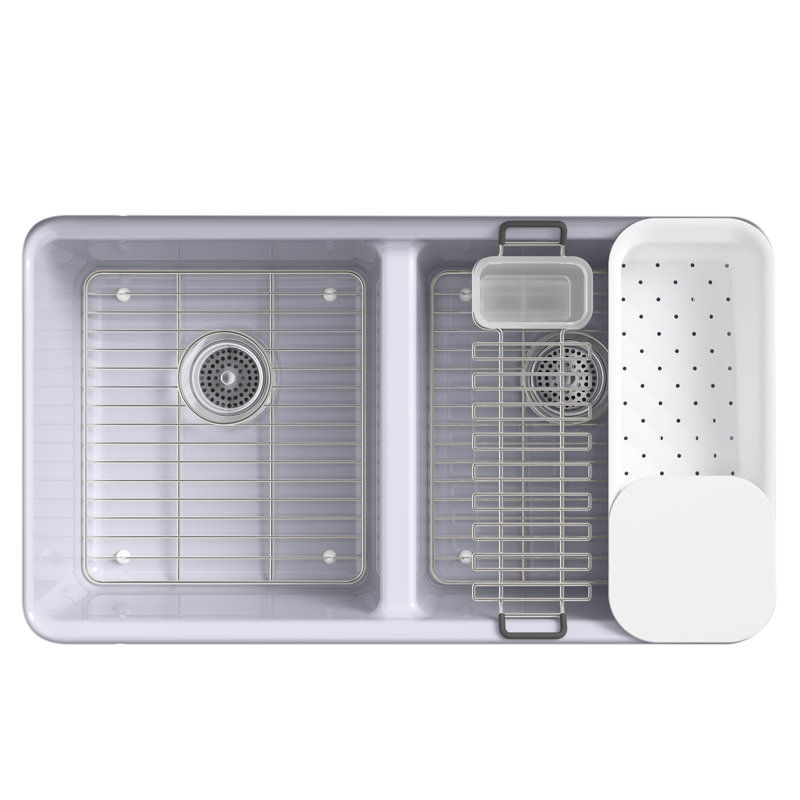 Riverby 33" x 22" x 9.625" Under-Mount Double-Equal Kitchen Sink with Accessories and 5 Oversized Faucet Holes, Lavender Gray