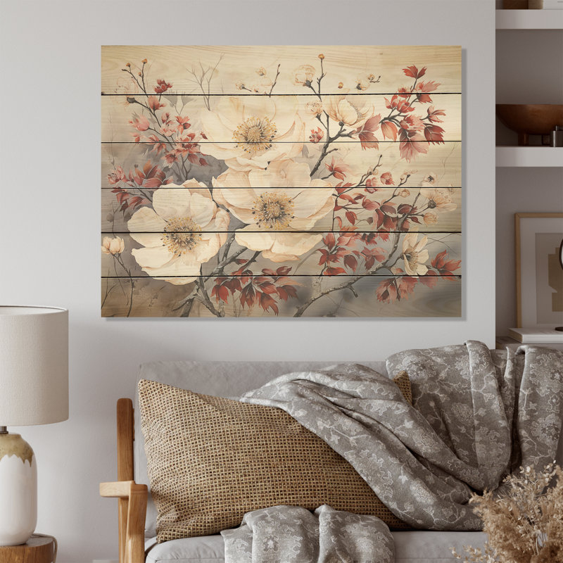 Fleurs de saison charmantes en hiver - Fleurs de saison, art sur bois de pin naturel, H 10 po x l 20 po