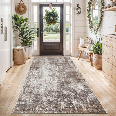 Long Hallway Rug – Non-Slip Washable Kitchen Floor Rug with Rubber Backing, Modern Low Pile Thin Wide Carpet for Bedroom, Entryway Indoor