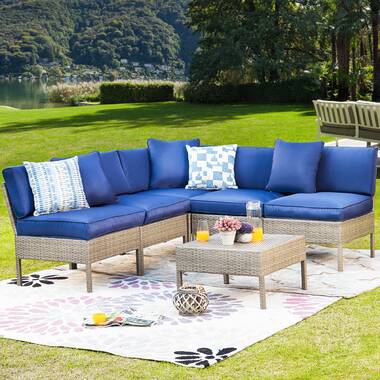 Arlethe 4 Piece Sofa Seating Group with Cushions Wade Logan Frame Color/Cushion Color: White Frame/Navy Cushion