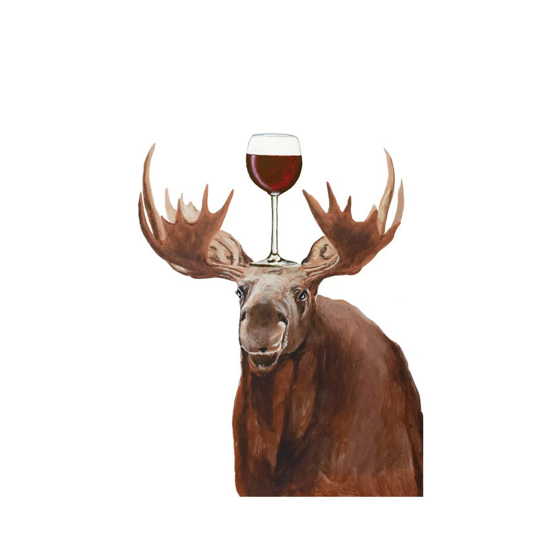 Moose With Wineglass by Coco De Paris - Wrapped Canvas Print, 20.32 cm H x 30.48 cm W
