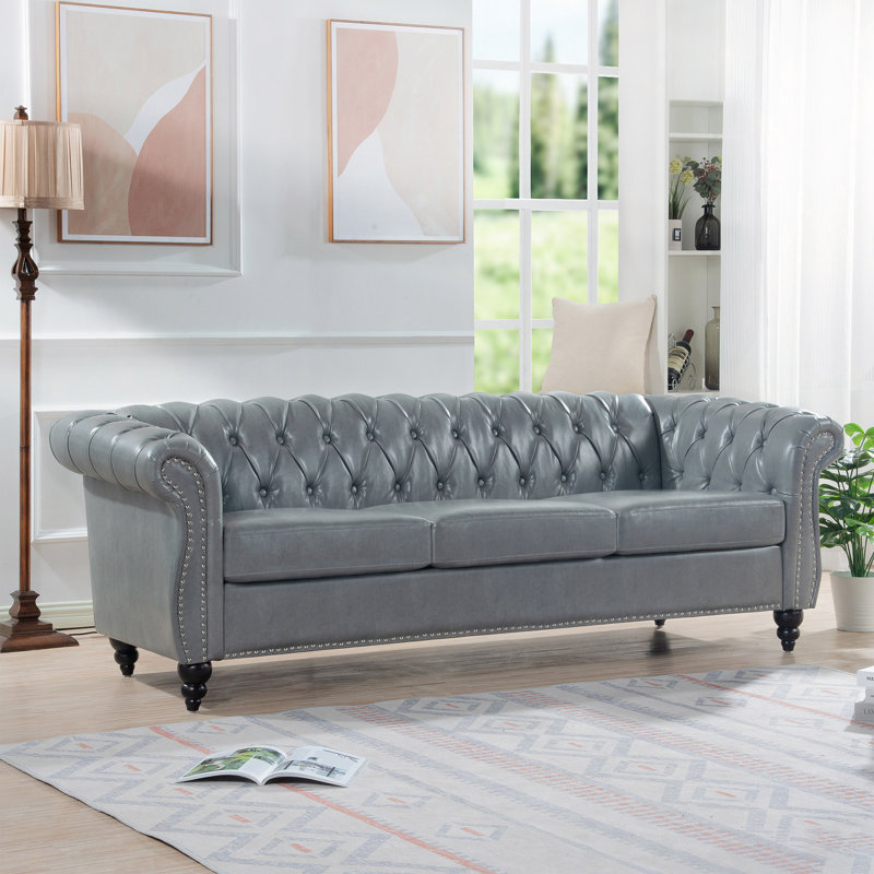 Canapé Chesterfield à accoudoirs roulés 84,65 po, Gris