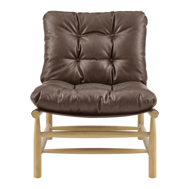 Pihu Faux Leather Tufted Accent Chair, Casa Brown Faux Leather