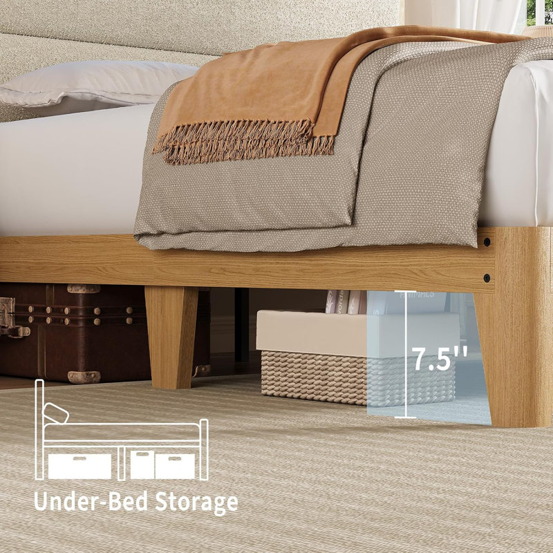 Base de lit double, cadre de lit avec lumière à DEL RVB et station de charge, tête de lit à 2 niveaux de rangement et support de lattes en bois robuste, aucun sommier requis, assemblage facile (crème, double)