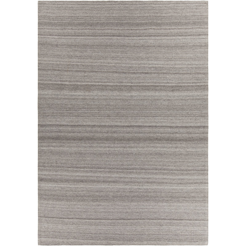 Tapis rayé gris foncé / gris en laine tissé à plat à la main Glendenning, Rectangle 5 pi x 7 pi 6 po