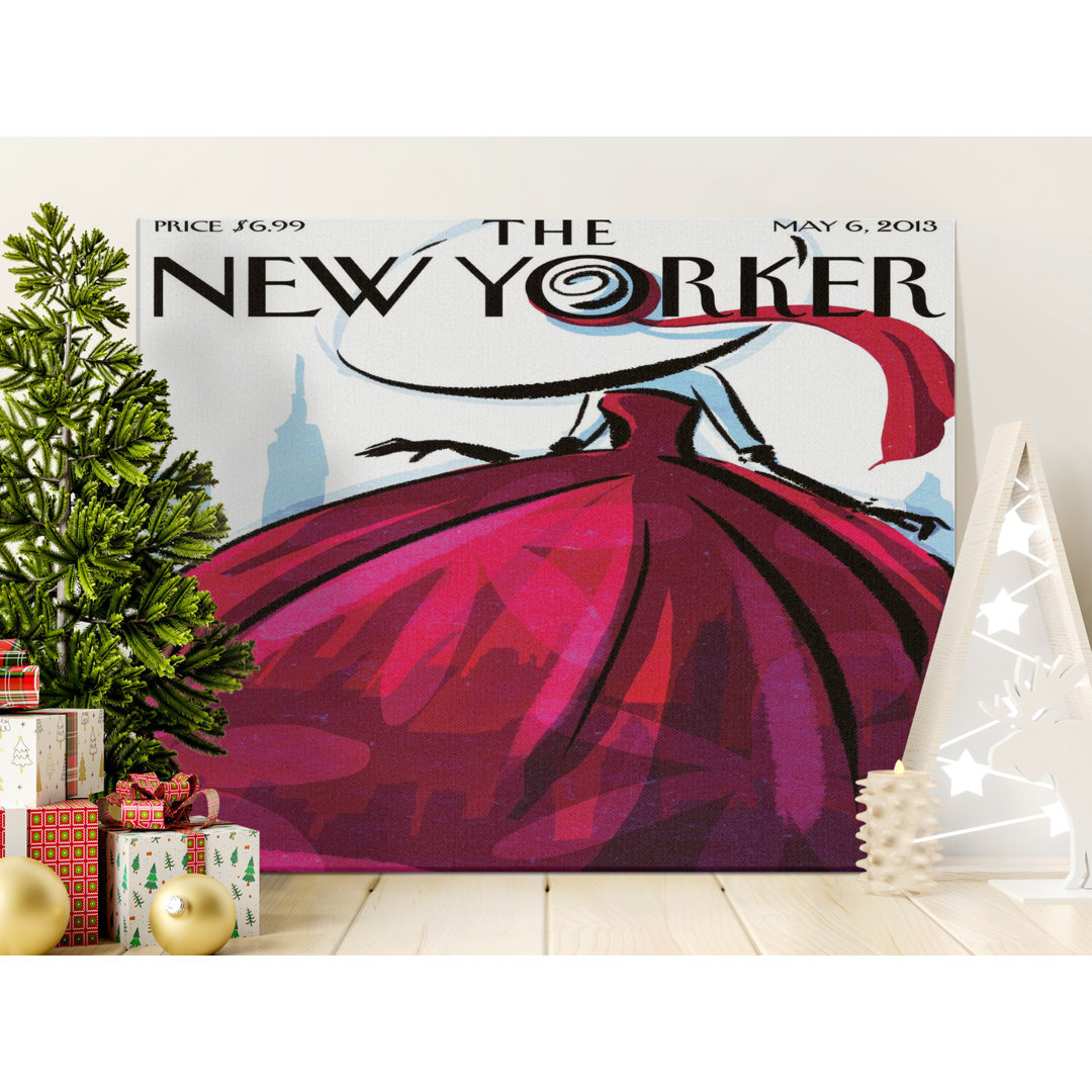 Elegant Woman in Red Gown Canvas Wall Art, Vintage Fashion Illustration Print, Chic NYC Skyline Glam Decor