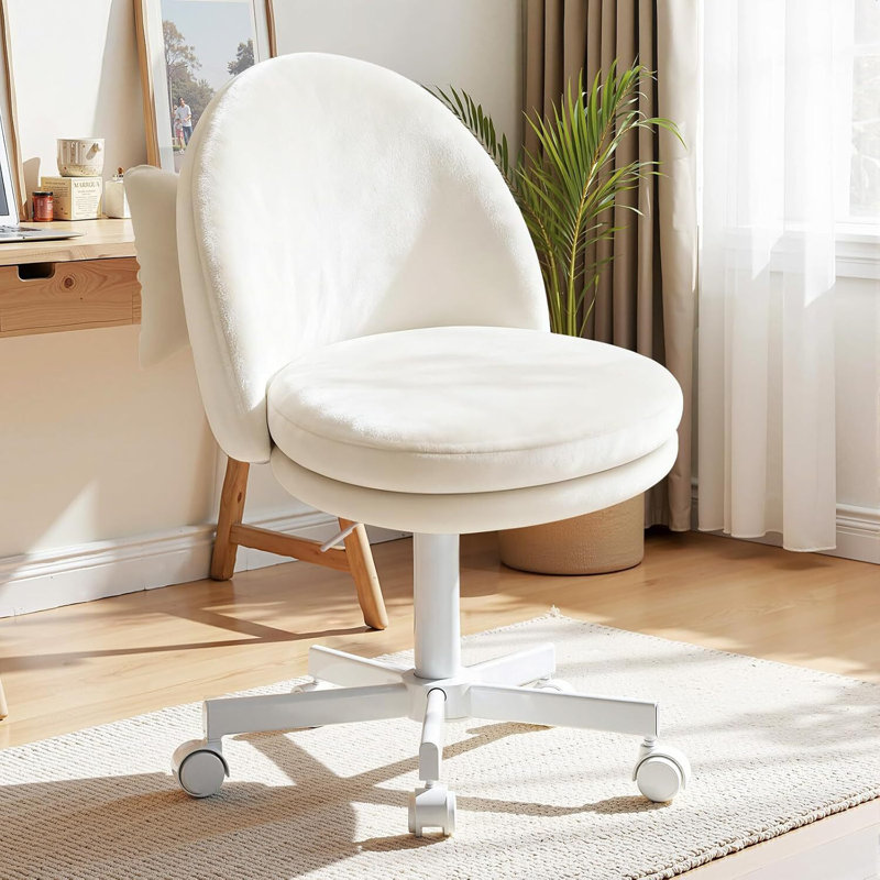 Velvet Tall Office Chair With Wheels Vanity Chairs With Back, Versatile Height Use: Office To Bar Stools Small Ergonomic Comfy Armlees Computer Desk Chair With Bow Lumbar Pillow For Gift
