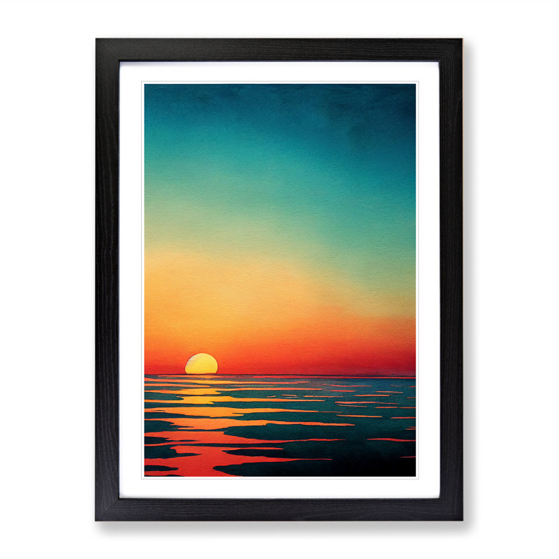 XV1022-5163X Watercolour Ocean Sunset No.7 - Single Picture Frame Painting, Black, 64cm H x 46cm W x 2cm D