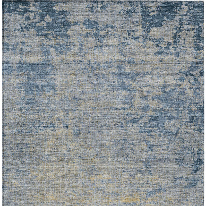 3' X 5' Navy Blue And Beige Abstract Washable Indoor Outdoor Area Rug