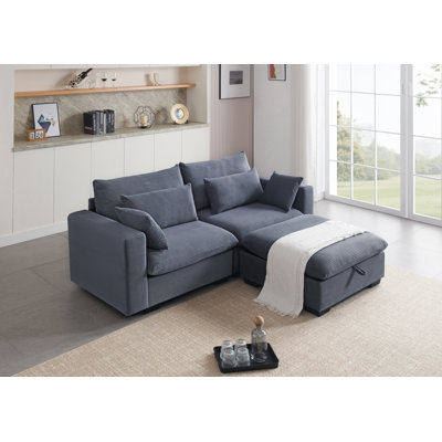 Ablo Modular Loveseat Sofa Couch With Reversible Storage Ottoman by Ebern Designs