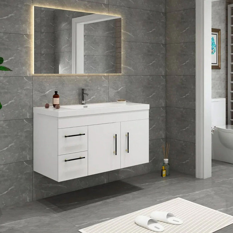 Ensemble de meuble-lavabo simple mural 42 po, Blanc brillant