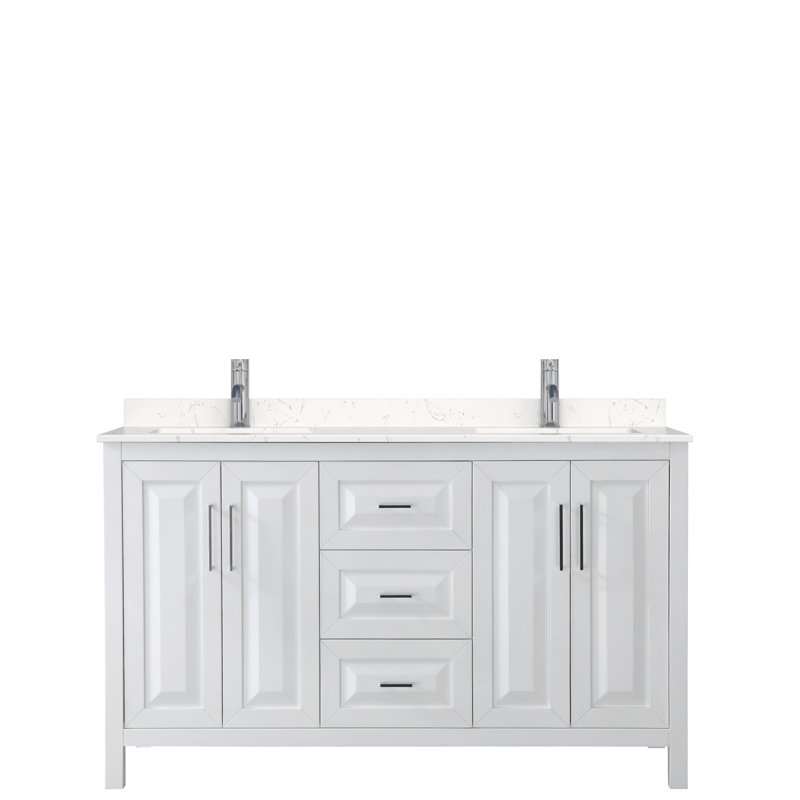 Ensemble de meuble-lavabo double 60 po Daria, Blanc, Chrome poli