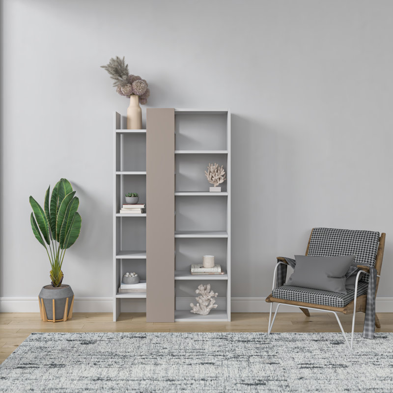 Bentonville Geometric Bookcase, White/Light Mocha