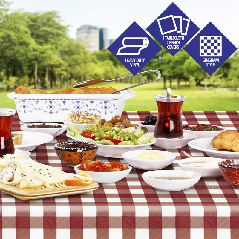 Vinyl Picnic Fited Tableclth Rectangle 3 Pcs 30 X 96 Inch Burgundy, 60" x 30", Brown