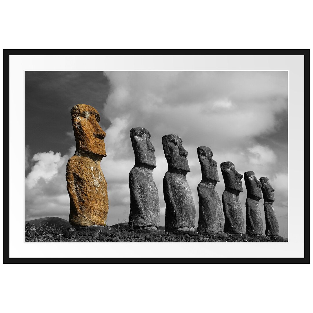 Gerahmtes Poster Schöne Moai Statuen