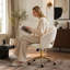 Fauteuil de bureau réglable, chambre à coucher à domicile, fauteuil pivotant ergonomique, siège à dossier, siège confortable, base dorée, blanc