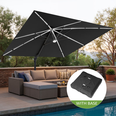 128'' X 128'' Square Solar Led Light Cantilever Patio Umbrella With Base