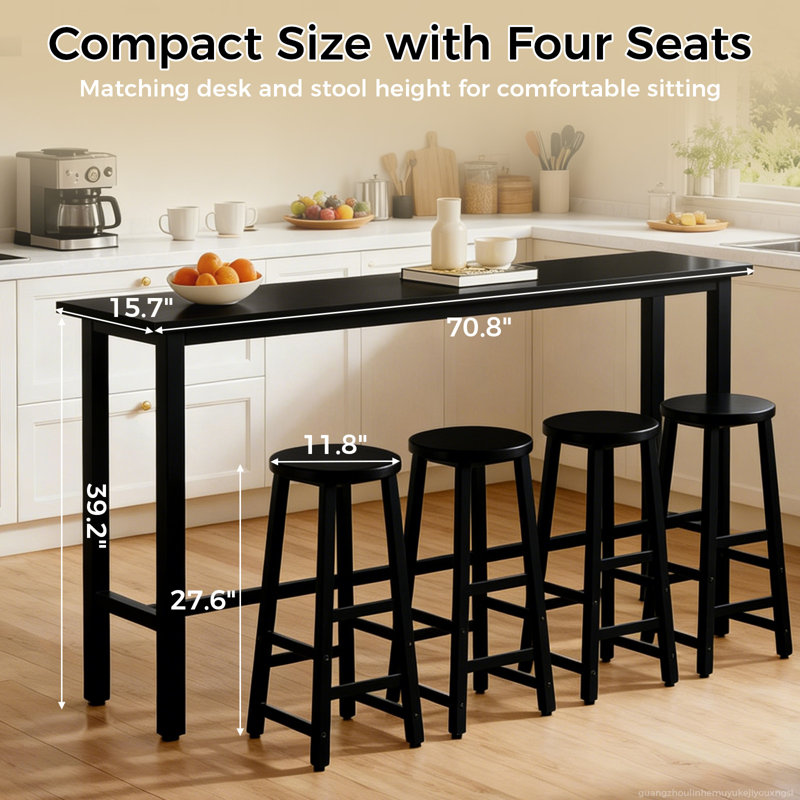 Ensemble de table de bar et de tabouret 4 personnes Modern Minimalist, Noir, Noir
