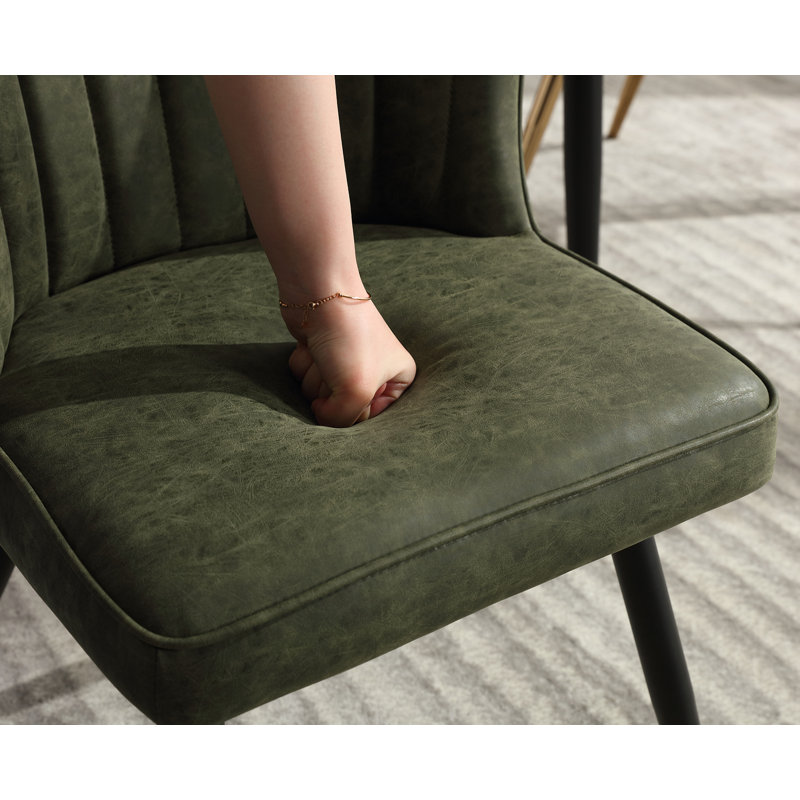 Green Faux Leather Upholstered Dining Chairs with Metal Legs, Set of 2