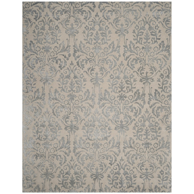 Domingues Hand Tufted Wool/Viscose/Cotton Rug in Ivory/Silver, Rectangle 8' x 10'
