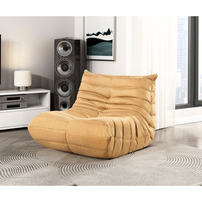 Chaise d'appoint luxueuse en microfibre jaune, rembourrée de mousse à haute résilience, antidérapante, sans assemblage, profondeur d'assise de 24,5 po, espace de vie contemporain de 33,5 po