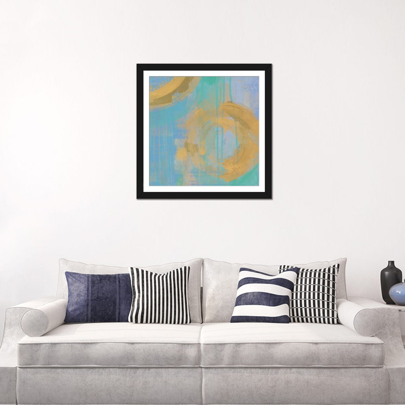 Golden Circles III, reproduction d'art sur toile tendue, L 24 po x H 24 po x P 1 po, Papier beaux-arts encadré noir, Blanc