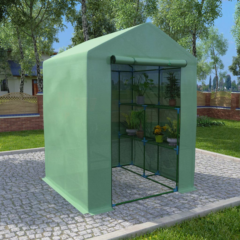 Green 56.3" x 76.8" Steel Frame Greenhouse with Shelves