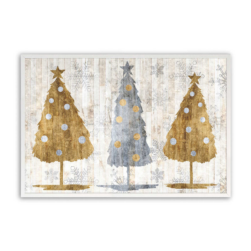 Imprimé d'arbres de Noël métalliques, Cadre simple blanc opaque, H 12 po x l 15 po x P 1,25 po