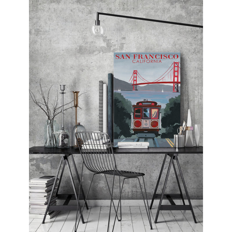«Iconic San Francisco Cable Car» par, peinture sur toile tendue, H 45 po x l 30 po x P 1,5 po