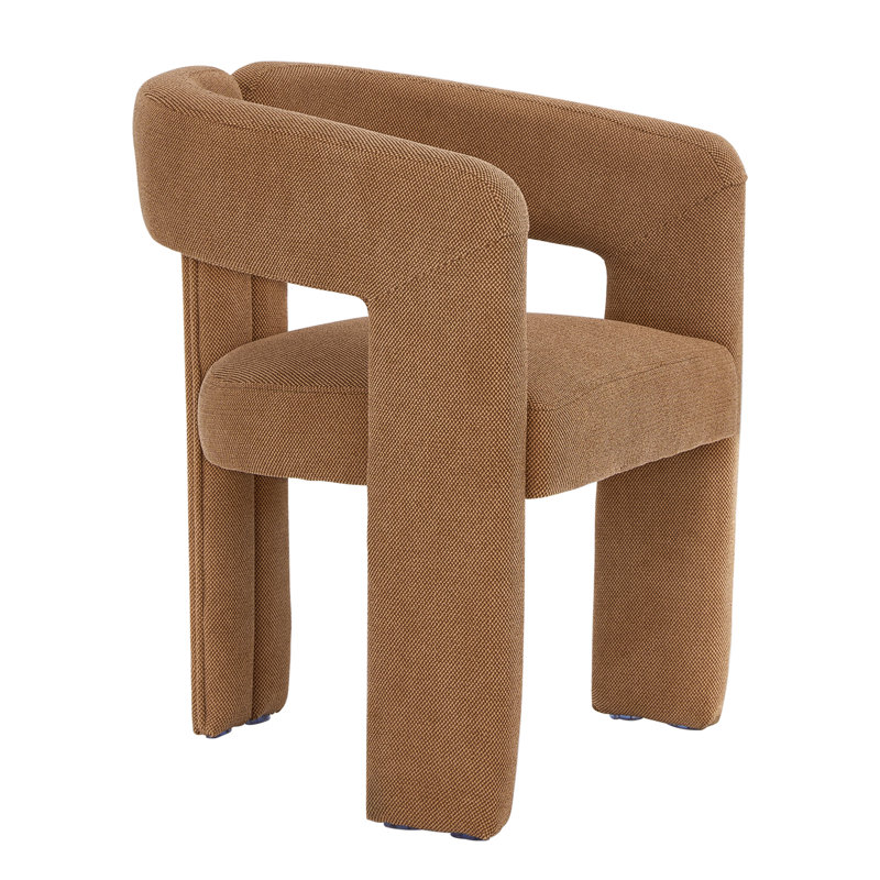 Modern Upholstered Dining Arm Chair, Solid Wood Frame, Brown