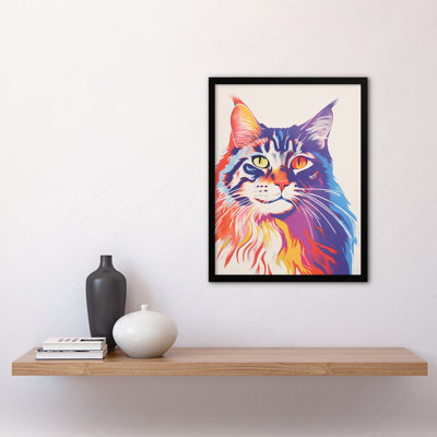 Maine Coon Cat Risograph Bright Orange Purple Blue - Single Picture Frame Print