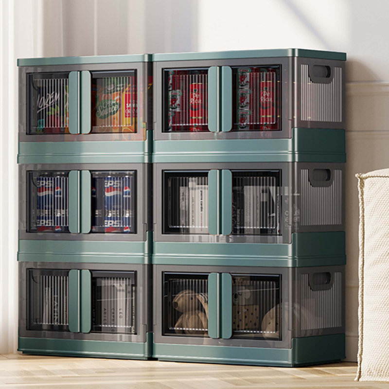 Paquet de 4 bacs de rangement pliables - 31,8 L, empilables, portes à couvercle, contenants en plastique robustes, vert, organisateur de bureau personnel